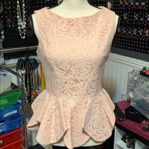 Pink Lace Sleeveless Peplum Top